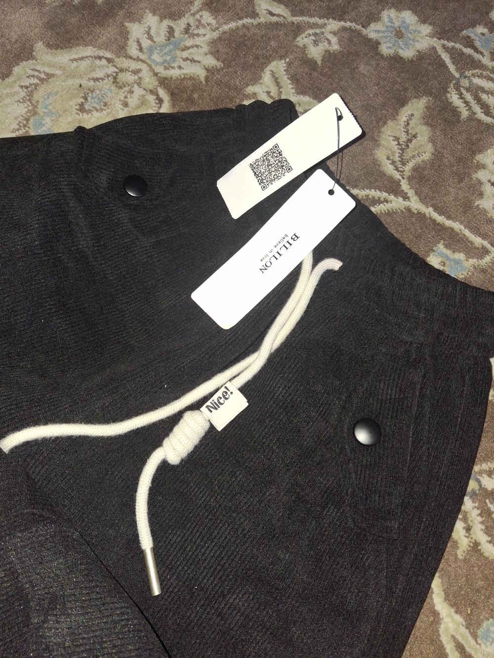 NWT Charcoal Black Corduroy Fleece-Lined Winter Pants.